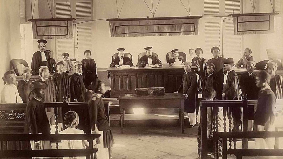 French Indo-China courtroom equipped with ceiling punkah; c. 1885; Wikimedia Commons