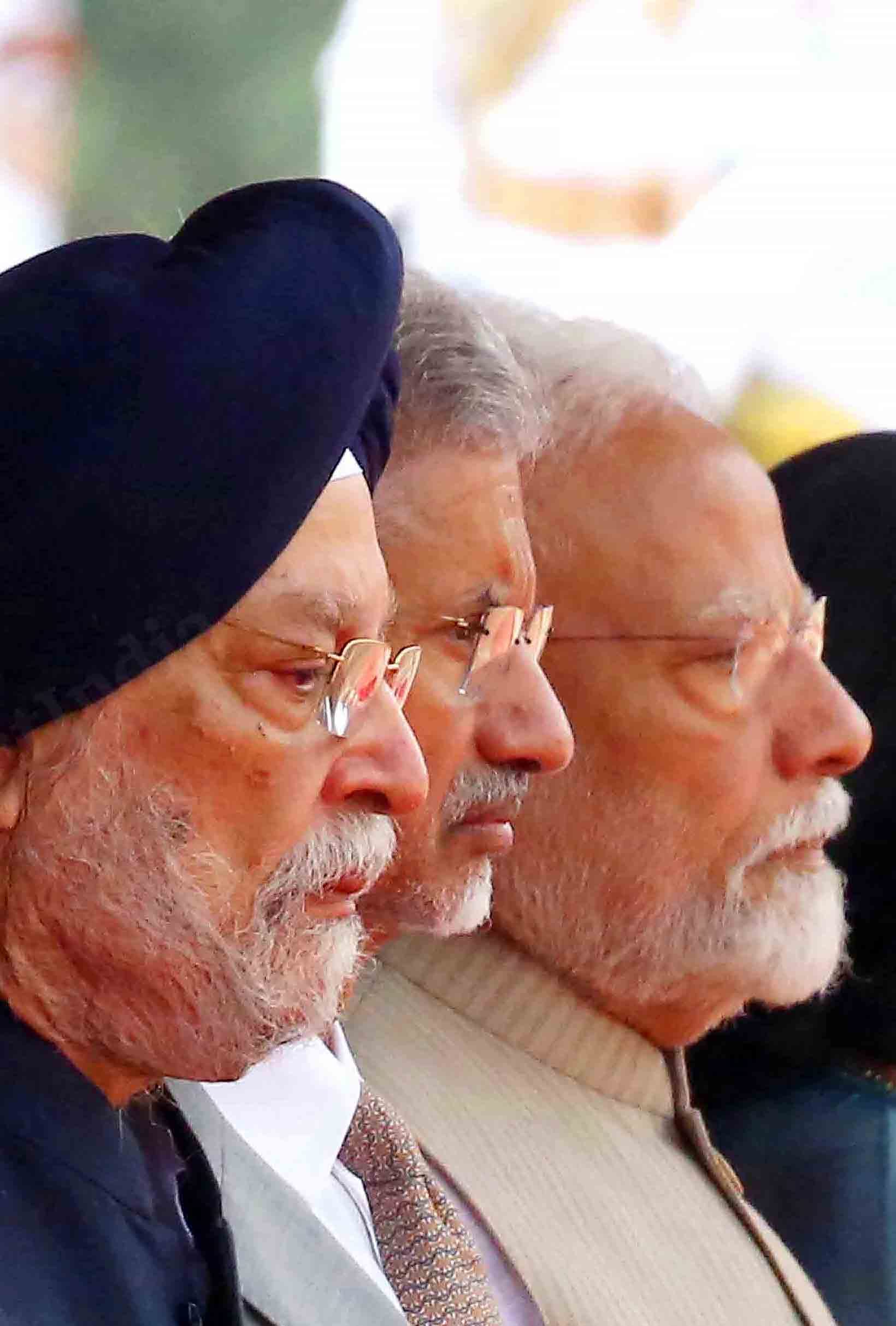 Union Minister Hardeep Puri, EAM S. Jaishankar and PM Modi. | Photo: Praveen Jain | ThePrint