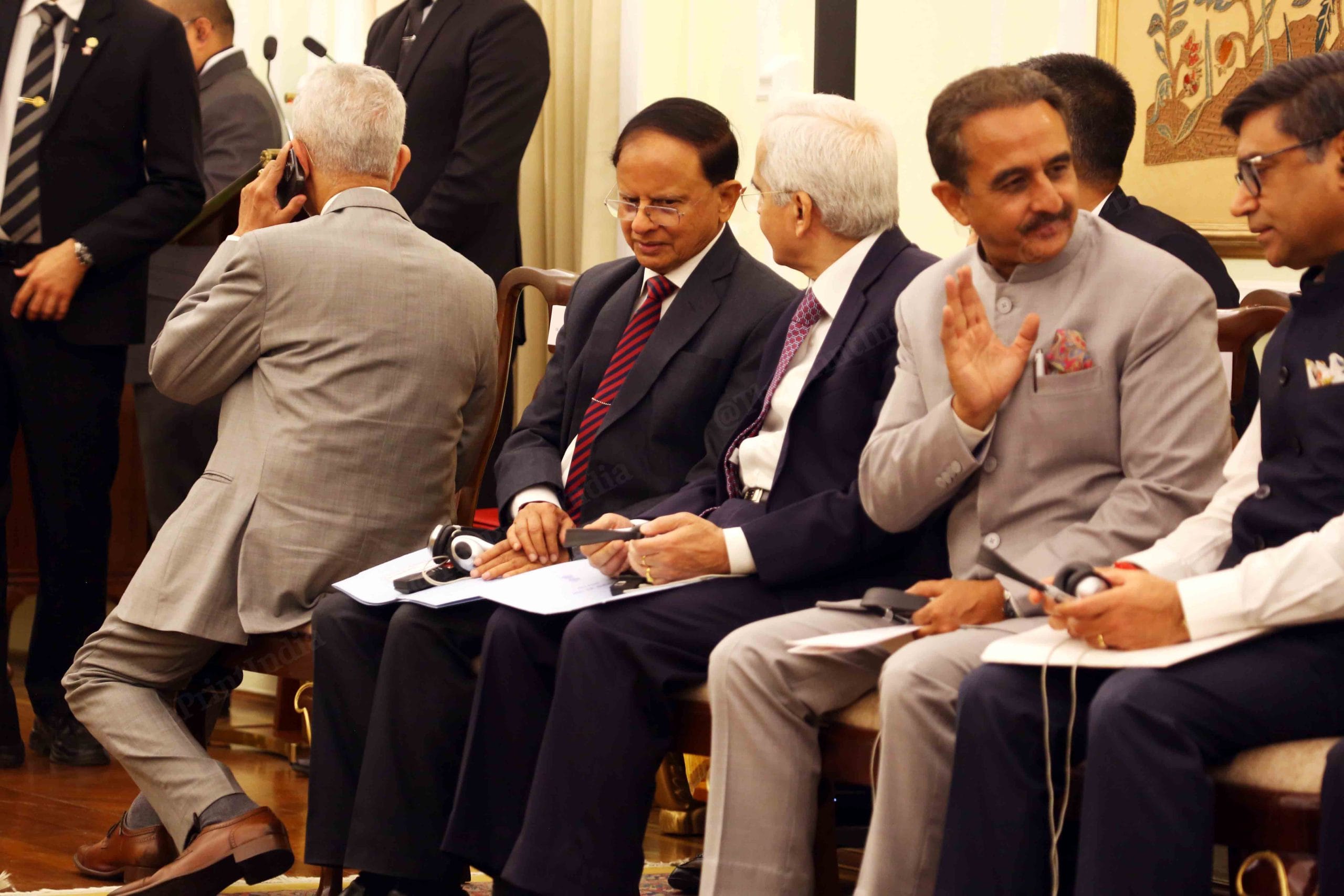 (Left to right) At Hyderabad House, EAM S. Jaishankar, principal secretaries to the PM Pramod Kumar Mishra and PM Shaktikanta Das, MoS External Affairs Ministry Kirti Vardhan Singh, and Foreign Secretary of India Vikram Misri. | Photo: Praveen Jain | ThePrint