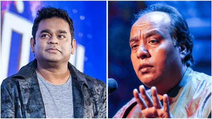 Indian singer A R Rahman (left) and classical singer Ustad Faiyaz Wasifuddin Dagar (right) | Commons/darbar.org