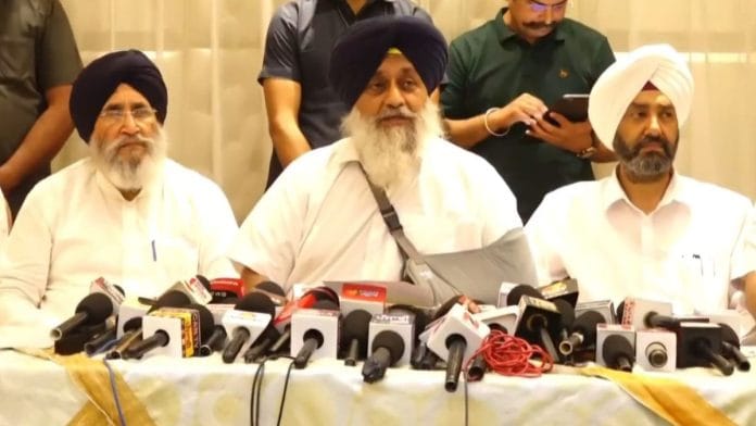 SAD chief Sukhbir Singh Badal during the press conference | Special arrangement