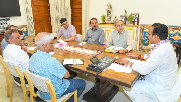 A review meeting Thursday night at Rajasthan Chief Minister Bhajan Lal Sharma’s residence | Photo: X/@BhajanlalBjp