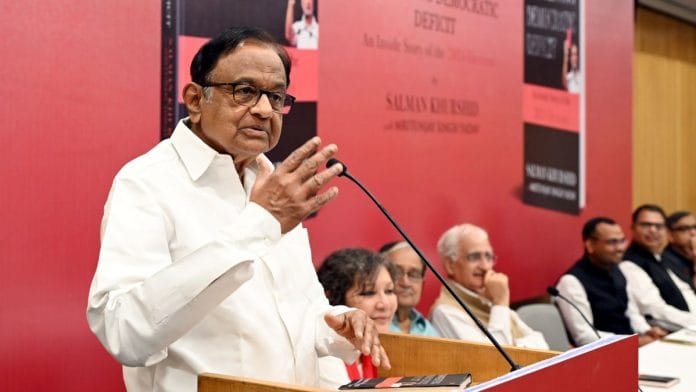 Congress leader P. Chidambaram speaking at the book launch | Photo: ANI Photo/Jitender Gupta