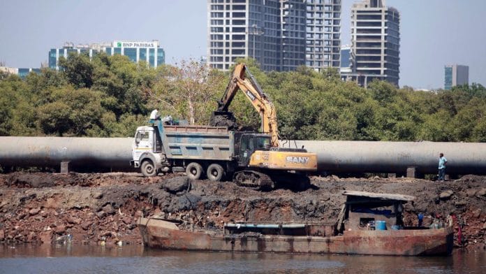 File photo of desilting work underway at Mahim creek in Mumbai | Representational image | ANI