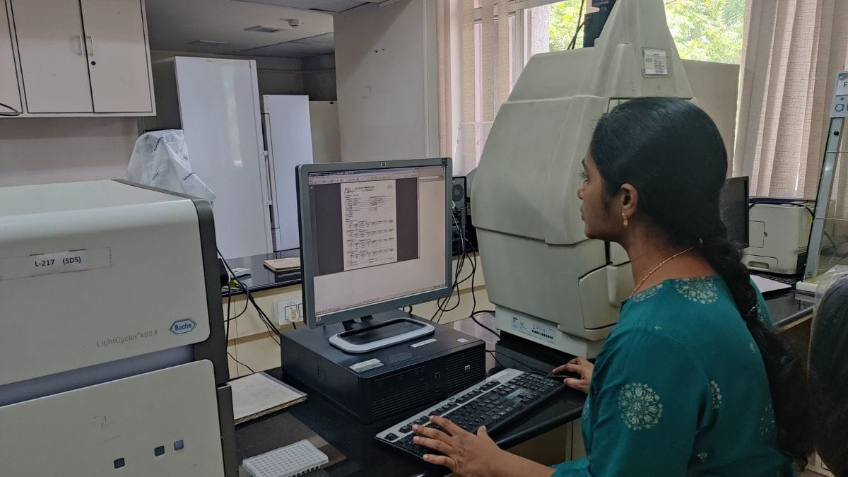 Senior technical assistant Segu Harika working on the DNA modelling of shahtoosh identification test | Akanksha Mishra, ThePrint