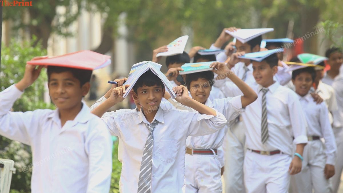 Students during a mock drill at Atal Adarsh Bengali Balika Vidyalaya. | Manisha Mondal | ThePrint