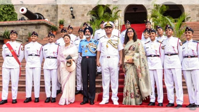 The first batch of women cadets during a passing out parade of 148th course of the National Defence Academy (NDA), in Pune, Maharashtra, Friday. | PTI