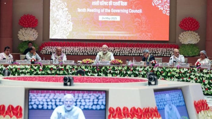 Prime Minister Narendra Modi chairs the 10th NITI Aayog Governing Council Meeting on 'Viksit Rajya for Viksit Bharat@2047', at Bharat Mandapam in New Delhi on Saturday | ANI