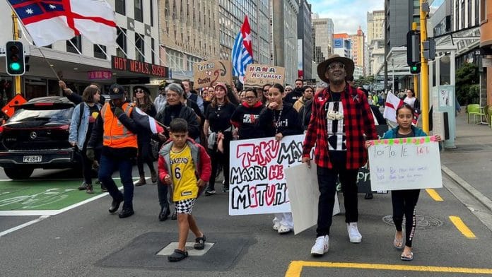 Te Pati Maori co-leader Rawiri Waititi (r) takes part in a march to demonstrate against the incoming government and its policies, in Wellington, New Zealand | File Photo | Reuters/Lucy Craymer