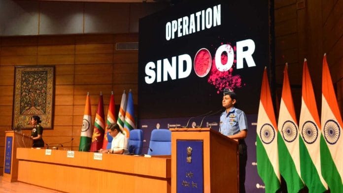 Col Sofiya Qureshi, Wing Commander Vyomika Singh & Foreign Secy Vikram Misri during Op Sindoor media briefing in New Delhi Wednesday | Praveen Jain | ThePrint