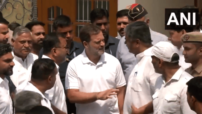 Congress MP & LoP Lok Sabha Rahul Gandhi leaves from the residence of Indian Navy Lieutenant Vinay Narwal, who lost his life in the Pahalgam terror attack | X/@ANI