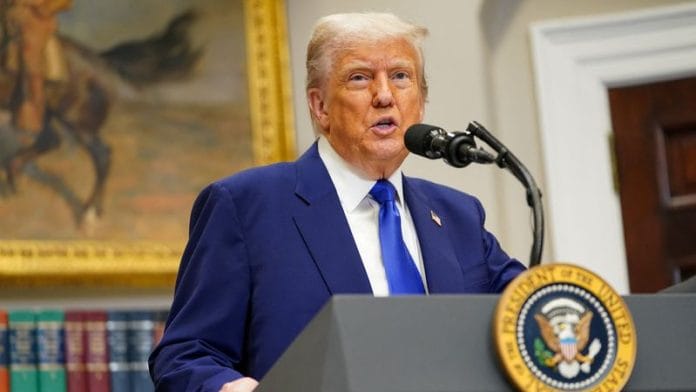 U.S. President Donald Trump speaks during a press conference in the Roosevelt Room at the White House in Washington, D.C., U.S., on 12 May 2025. | File Photo | Nathan Howard | Reuters