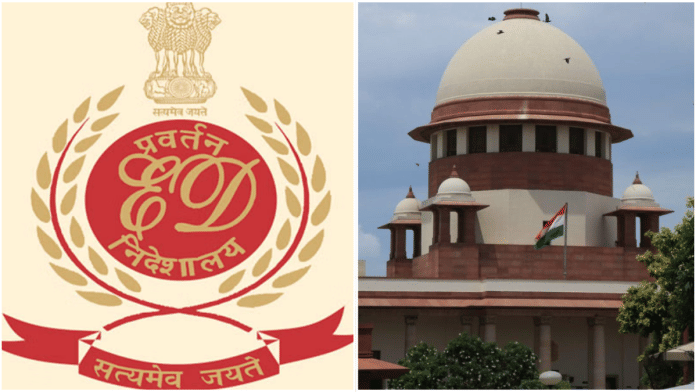 Enforcement Directorate of India logo (left) and Indian Supreme Court (right) | File photo | ANI/Manisha Mondal | ThePrint