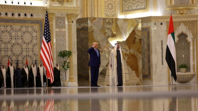 U.S. President Donald Trump meets United Arab Emirates President Sheikh Mohamed bin Zayed Al Nahyan, at Qasr Al Watan, in Abu Dhabi, United Arab Emirates, on 15 May 2025. | Amr Alfiky | Reuters