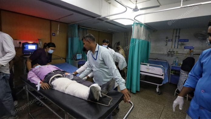 A glimpse of the mock drill held at Delhi's Ram Manohar Lohia Hospital Wednesday | Manisha Mondal | ThePrint