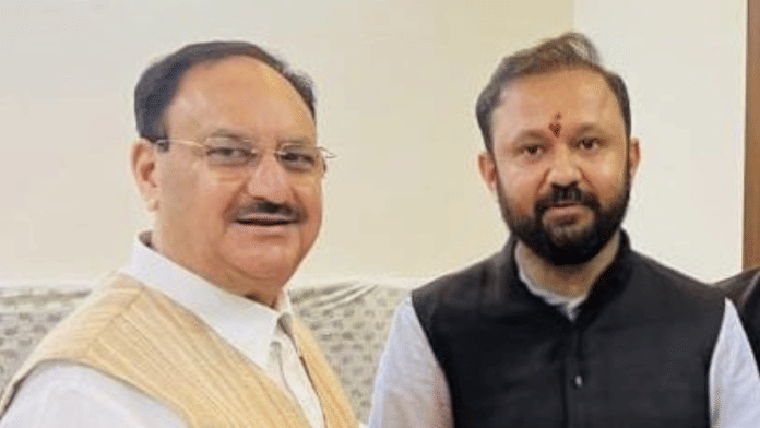 BJP national president JP Nadda with party functionary Ankur Sharma at the time of the latter joining the BJP | X/@AnkurSharma_Adv