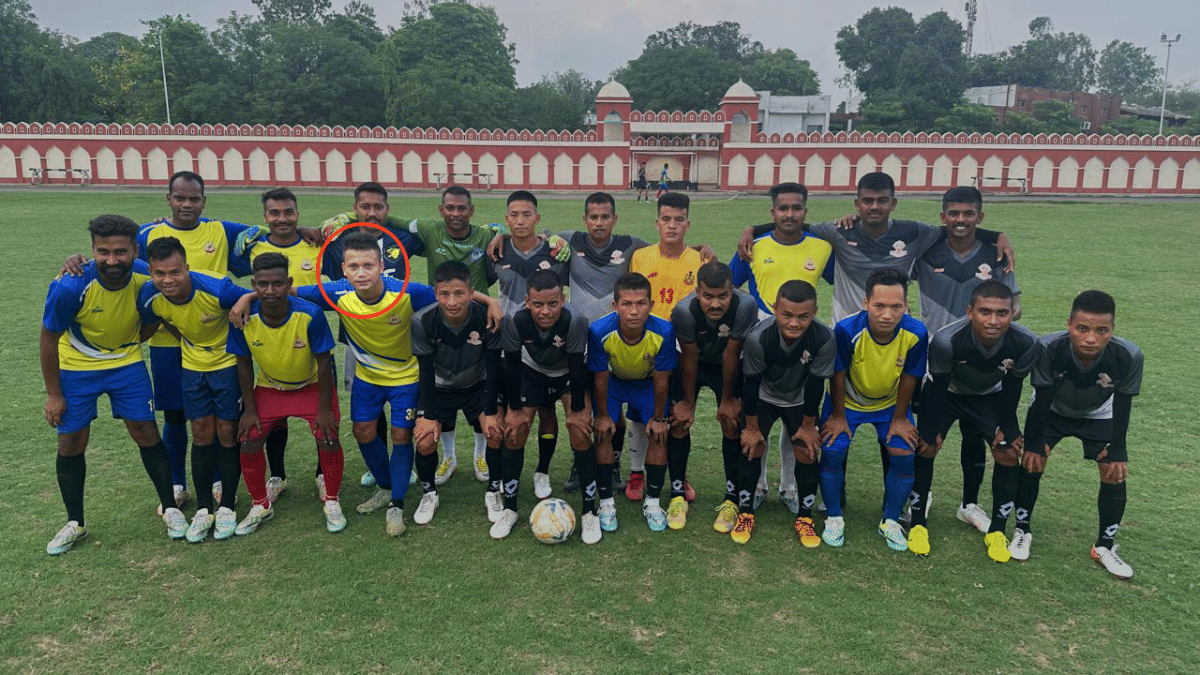 Family members recalled Deepak Chingakham's love for sport, especially football. In this picture, the 25-year-old (encircled in red) is seen with his teammates at a friendly match in Jammu | By Special Arrangement