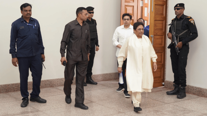 Akash Anand with BSP chief and former Uttar Pradesh chief minister Mayawati at a party event in Delhi | X/@Mayawati