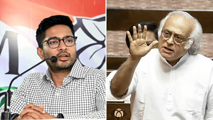 File photo of TMC's Abhishek Banerjee and Congress's Jairam Ramesh | ANI