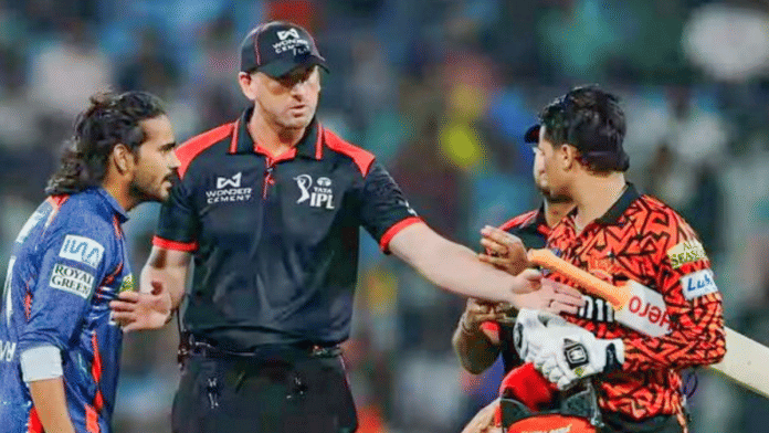 Umpire intervenes as Lucknow Super Giants' Digvesh Singh Rathi has heated exchange of words with Sunrisers Hyderabad's Abhishek Sharma | ANI
