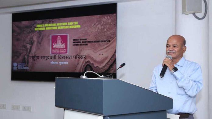 Renowned archaeologist Vasant Shinde speaking at a lecture titled ‘Indian Maritime History and the Development of the National Maritime Museum at Lothal’ | Photo: Krishan Murari, ThePrint