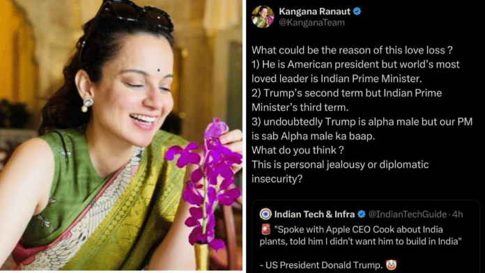 BJP MP Kangana Ranaut and screenshot of her now-deleted social media post. | Photo credit: X @KanganaTeam