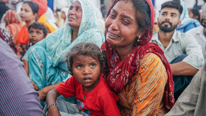 A grieving family at a gathering at a Gurdwara in Amritsar's Mararri Kalan village to meet CM Bhagwant Mann on Tuesday. | ANI