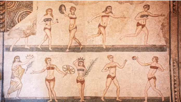 Roman mosaics discovered in Sicily show women playing different sports. | David Pineda Svenske | Shutterstock