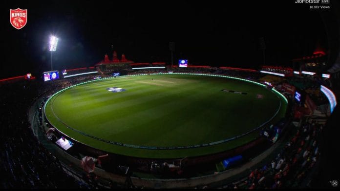 The stadium at Dharamshala, abandoned after news of Pakistani attack on multiple cities poured in | Screengrab via JioHotstar