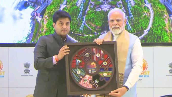 PM Modi with Jyotiraditya Scindia, Minister of Development of North Eastern Region, at the The Rising Northeast Investors Summit 2025 | YouTube screengrab