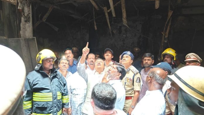 Minister Mohammad Ali Shabbir inspects the the tragic fire site of Gulzar Houz, where 17 members of a family lost their lives | Photo: Via X, @mohdalishabbir