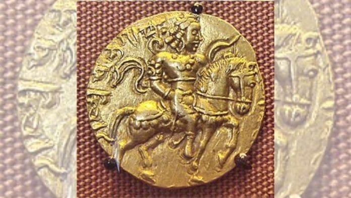 Coin of the Gupta king Chandragupta II, who is believed to have inspired the legend of Vikramaditya
