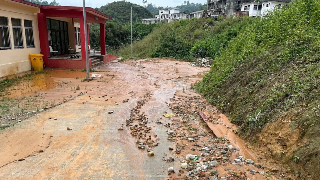 The path to the campus canteen has become muddy due to rain and landslides. The canteen itself is also under construction | By special arrangement 