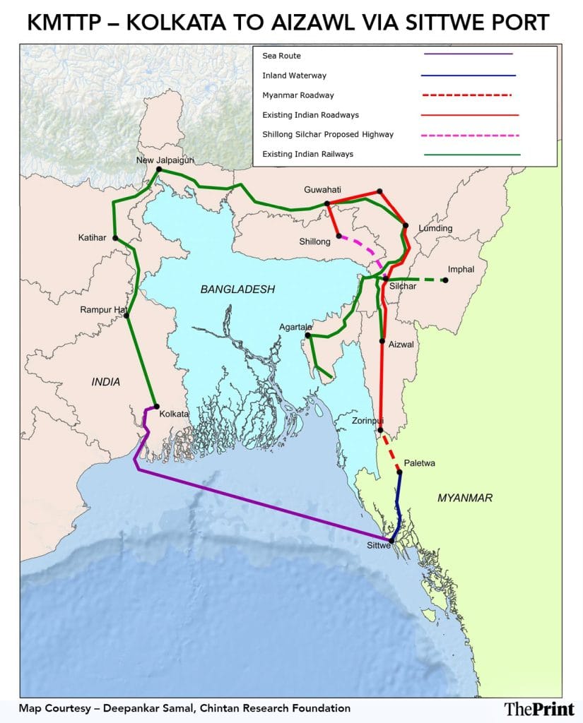Indicative map of Kaladan Multi-Modal Transit Transport Project | Special arrangement 