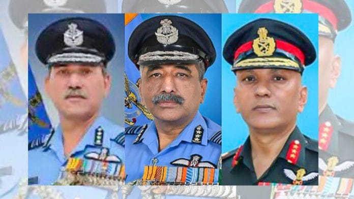 Air Marshal N Tiwari, Air Marshal Ashutosh Dixit, and Lt Gen Pratik Sharma. | ANI