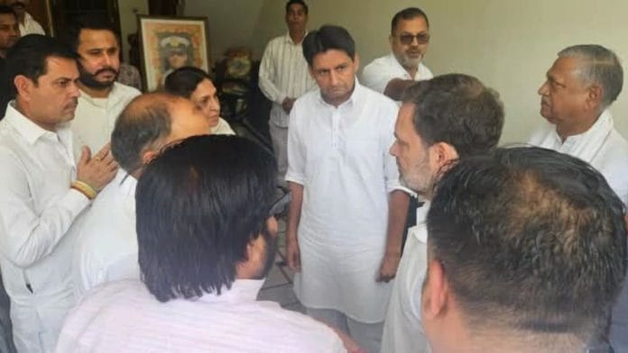 Rahul Gandhi at the residence of slain Navy Lieutenant Vinay in Karnal, Haryana. | By special arrangement