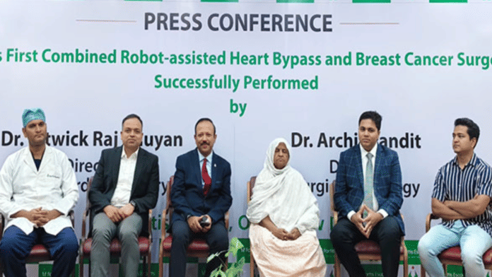 India's first combined robot-assisted heart bypass and breast cancer surgery successfully performed on 72-Year-old Bangladeshi woman. | Fortis Escorts via ANI