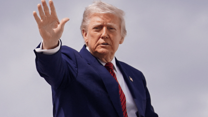 U.S. President Donald Trump boards Air Force One as he departs for New Jersey, at Joint Base Andrews, Maryland, U.S., on 23 May 2025. | File Photo | Nathan Howard | Reuters