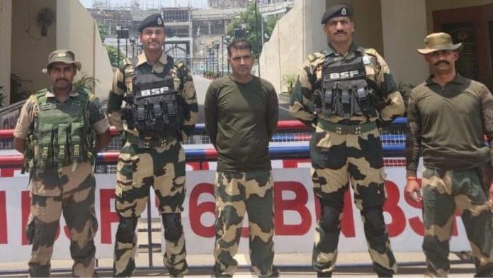 BSF constable Purnam Kumar Shaw (centre) after his return to India at Attari-Wagah check post Wednesday | By special arrangement