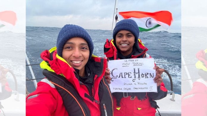 Lieutenant Commanders Dilna K. and Roopa A. aboard INSV Tarini | X: @indiannavy