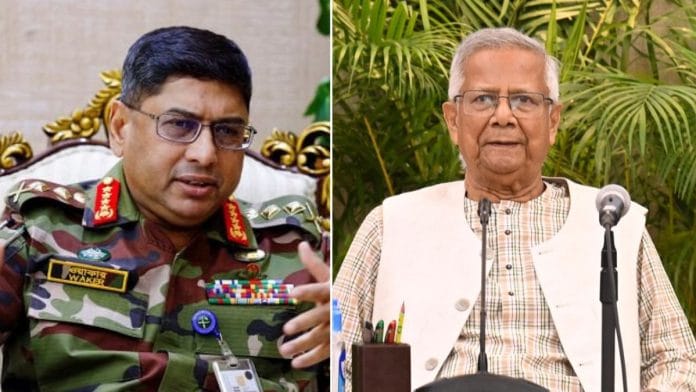 Bangladesh Chief Adviser Muhammad Yunus and Army Chief General Waker Uz Zaman. | X & Reuters