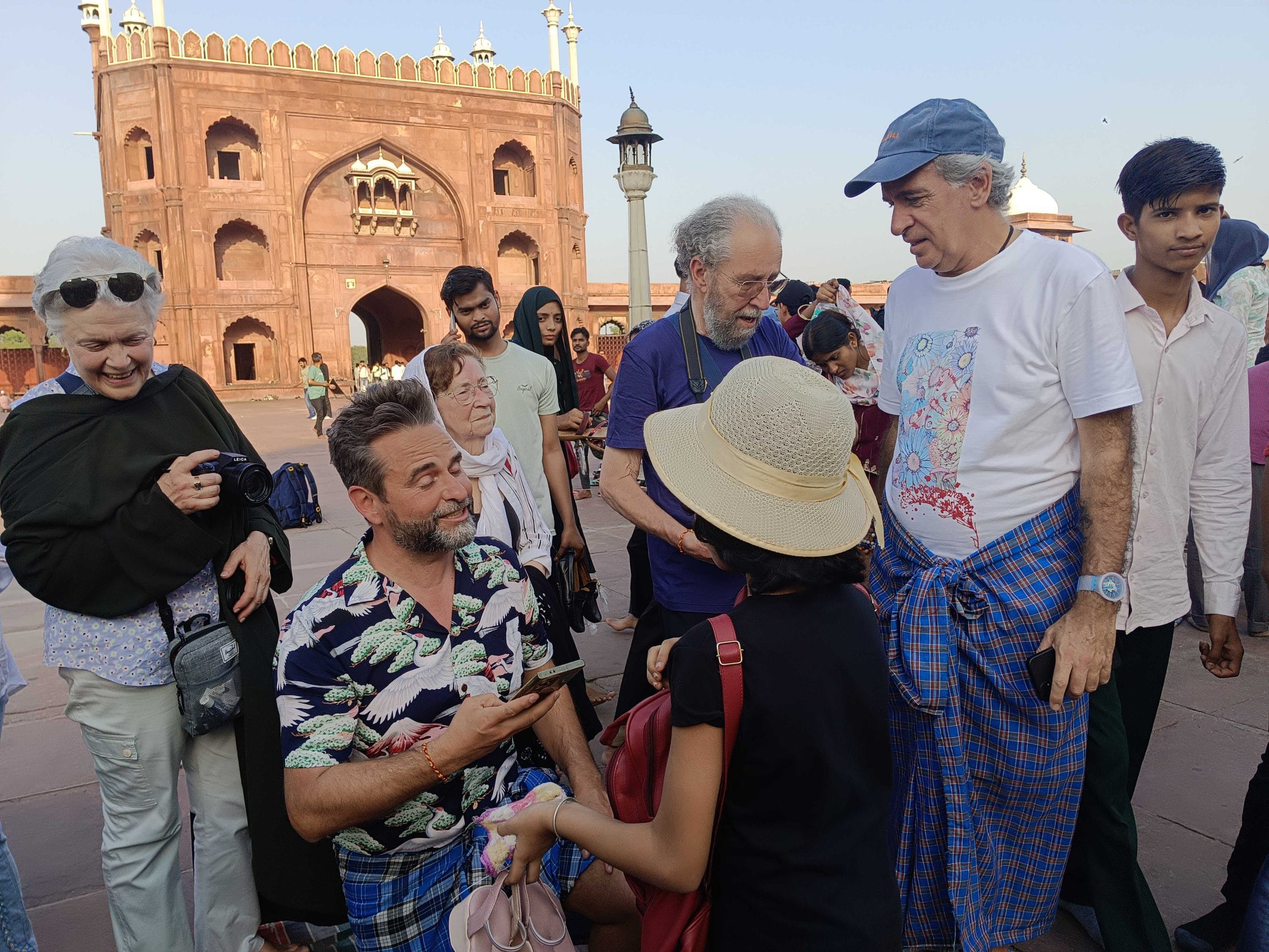 Anabiya guiding Portuguese tourists through Old Delhi heritage spots
