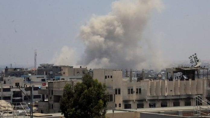 Smoke rises following Israeli strikes, in Khan Younis, in the southern Gaza Strip, on 16 June 2025. | Hatem Khaled | Reuters