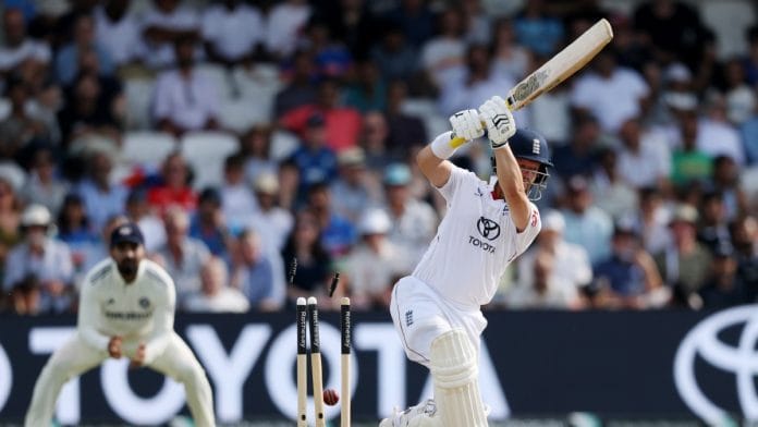 England's Ben Duckett gets bowled by Jasprit Bumrah during 2nd day of 1st Test at Headingley Cricket Ground in Leeds | BCCI via ANI