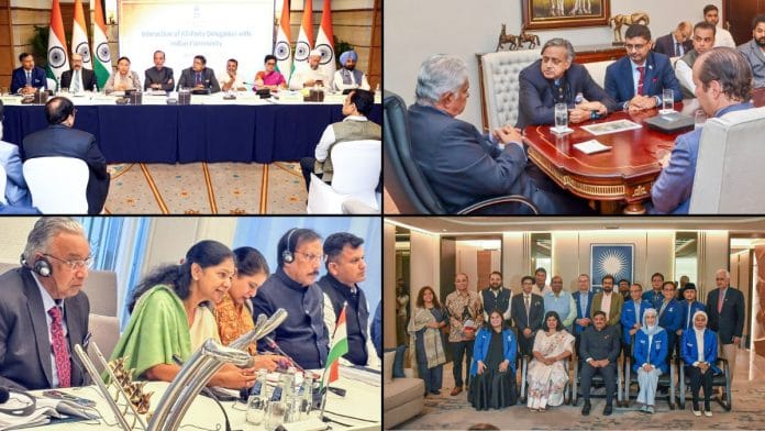 Images of delegations led by Baijayant Panda, Shashi Tharoor, Kanimozhi & Sanjay Jha | Photos: ANI