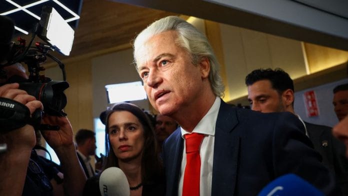 Dutch far-right leader Geert Wilders speaks to the media following his decision to leave the governing coalition, in The Hague, Netherlands, on 3 June 2025. | Piroschka van de Wouw | Reuters