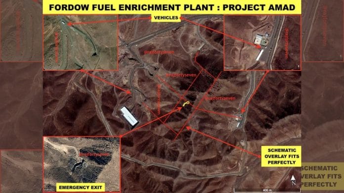 Fordow Fuel Enrichment plant is located under these mountains in Iran's Qom | Source: Col Vinayak Bhat (Retd) | This satellite image was used in a report for ThePrint in 2018