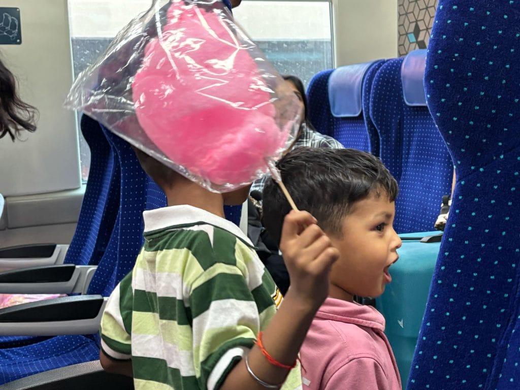 Children enjoying on the new Vande Bharat Express train to Srinagar | Anisha Nehra | ThePrint