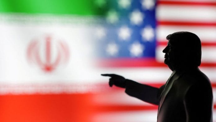 A 3D-printed miniature model depicting U.S. President Donald Trump, Iranian and U.S. flags in this illustration taken on 17 April 2025. | Illustration | Dado Ruvic | Reuters