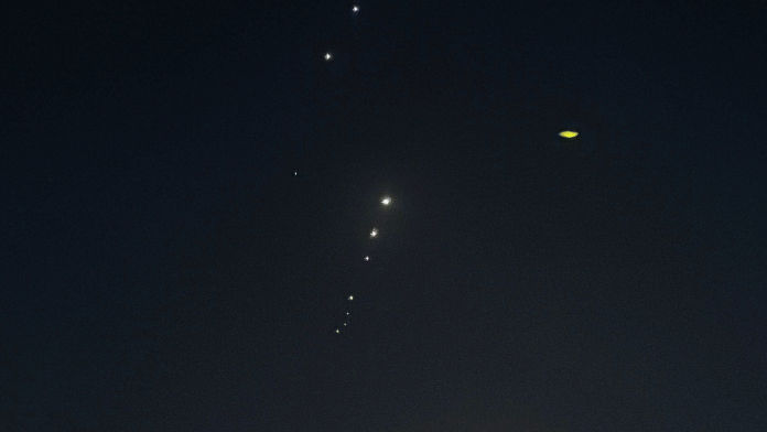 Traces are seen in the sky after Iran's armed forces say they targeted the Al-Udeid base in a missile attack, as seen from Doha, Qatar, on 23 June 2025. | Stringer | Reuters